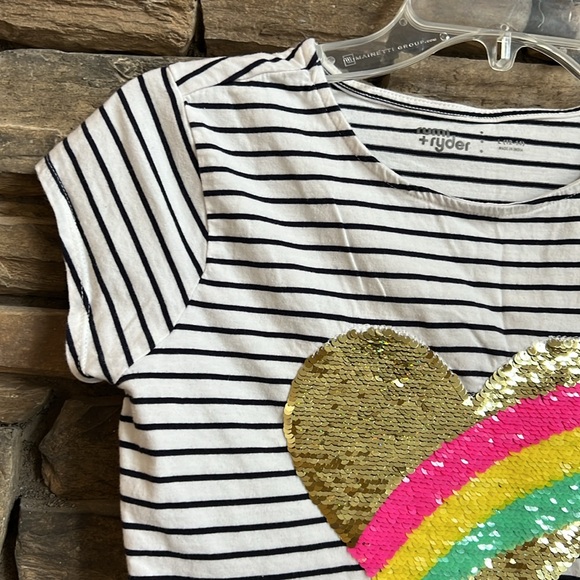 Sequin Heart Striped Shirt RUMI + RYDER Color Change Sequins Size L (12-14) - Picture 6 of 10